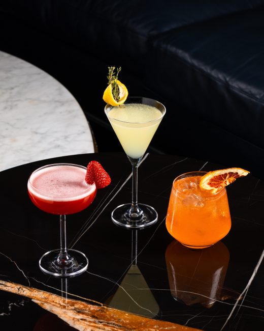 Three classic cocktails at The Lobby Lounge in downtown Vancouver